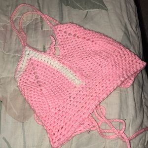 Handmade baby pink and white crop top